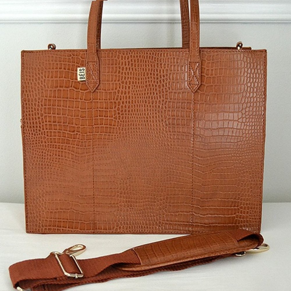 BEIS Mini Work Tote - Cognac Croc